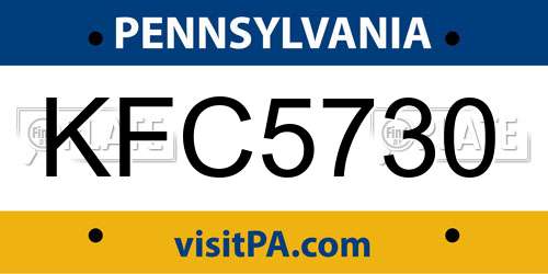 KFC5730 Pennsylvania License Plate