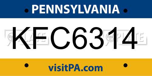 KFC6314 Pennsylvania License Plate
