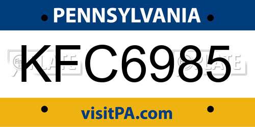 KFC6985 Pennsylvania License Plate