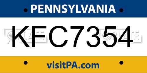 KFC7354 Pennsylvania License Plate