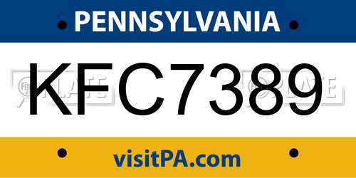 KFC7389 Pennsylvania License Plate
