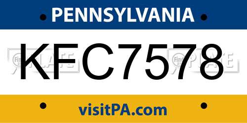 KFC7578 Pennsylvania License Plate