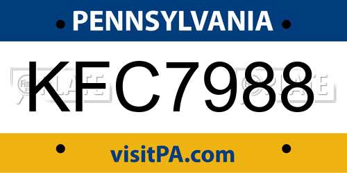 KFC7988 Pennsylvania License Plate
