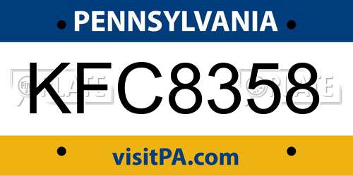 KFC8358 Pennsylvania License Plate