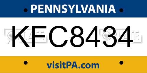 KFC8434 Pennsylvania License Plate