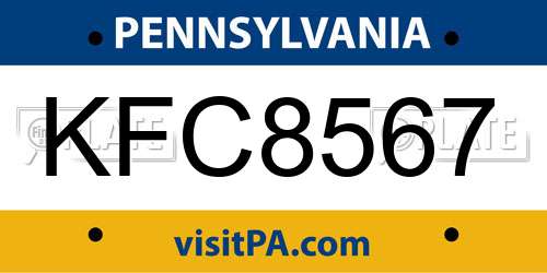 KFC8567 Pennsylvania License Plate