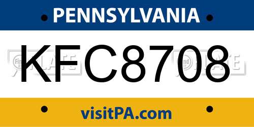 KFC8708 Pennsylvania License Plate