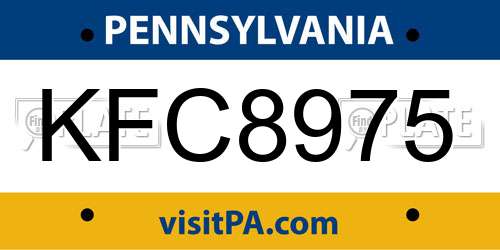 KFC8975 Pennsylvania License Plate