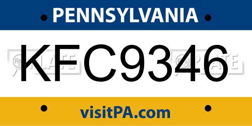KFC9346 Pennsylvania License Plate
