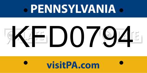 KFD0794 Pennsylvania License Plate