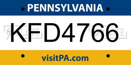 KFD4766 Pennsylvania License Plate