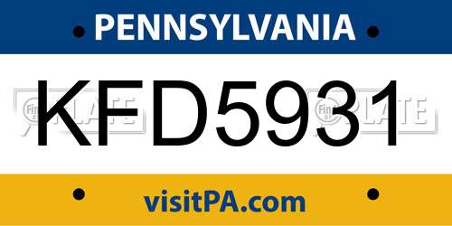 KFD5931 Pennsylvania License Plate