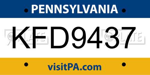 KFD9437 Pennsylvania License Plate