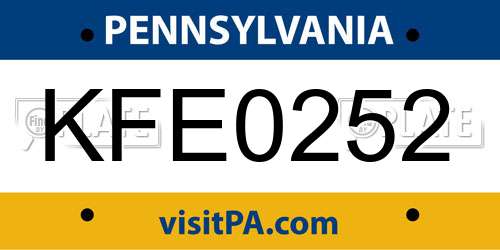 KFE0252 Pennsylvania License Plate