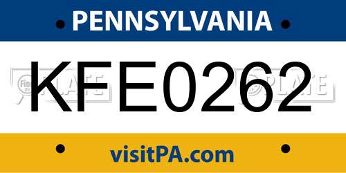 KFE0262 Pennsylvania License Plate