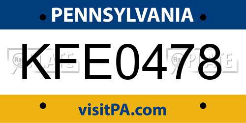 KFE0478 Pennsylvania License Plate