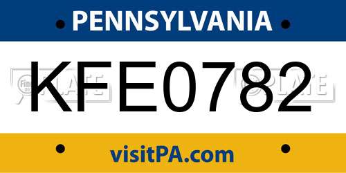 KFE0782 Pennsylvania License Plate