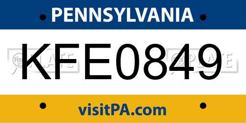 KFE0849 Pennsylvania License Plate