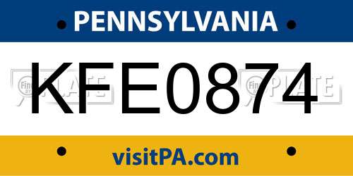 KFE0874 Pennsylvania License Plate
