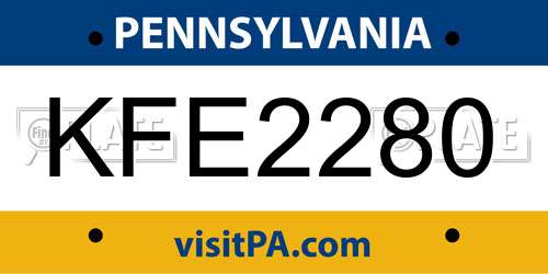 KFE2280 Pennsylvania License Plate