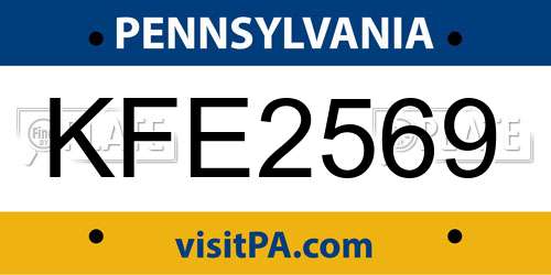 KFE2569 Pennsylvania License Plate