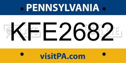 KFE2682 Pennsylvania License Plate