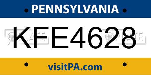KFE4628 Pennsylvania License Plate