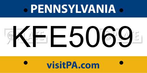 KFE5069 Pennsylvania License Plate