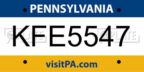 KFE5547 Pennsylvania License Plate