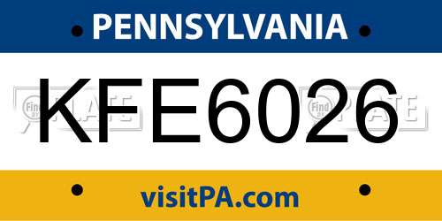 KFE6026 Pennsylvania License Plate