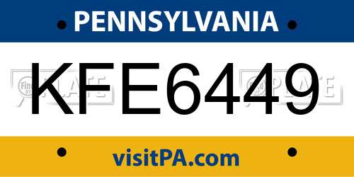 KFE6449 Pennsylvania License Plate