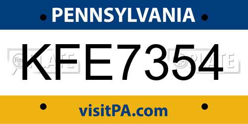 KFE7354 Pennsylvania License Plate