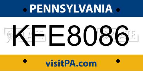 KFE8086 Pennsylvania License Plate