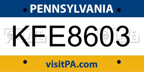 KFE8603 Pennsylvania License Plate