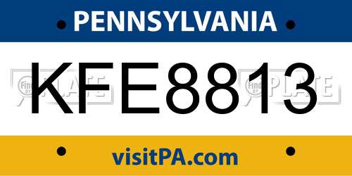 KFE8813 Pennsylvania License Plate