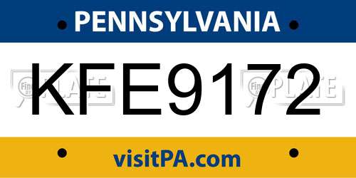 KFE9172 Pennsylvania License Plate