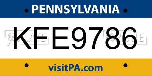 KFE9786 Pennsylvania License Plate