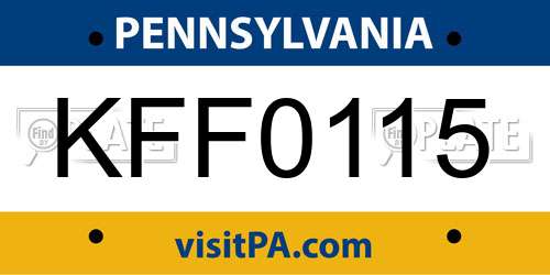KFF0115 Pennsylvania License Plate