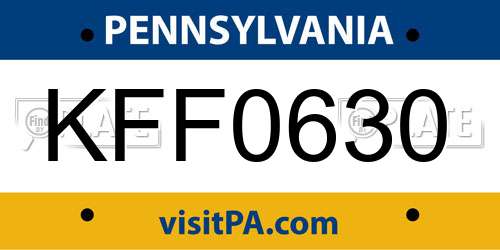 KFF0630 Pennsylvania License Plate