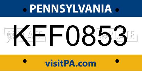KFF0853 Pennsylvania License Plate