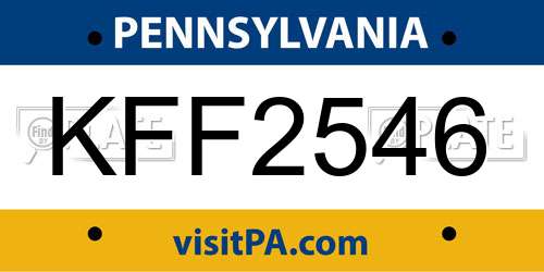 KFF2546 Pennsylvania License Plate
