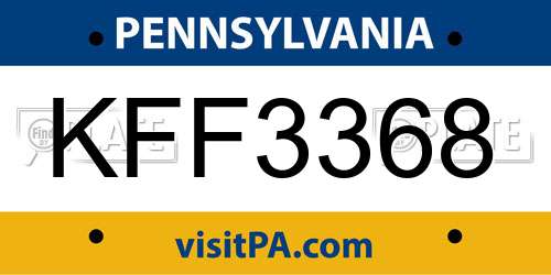 KFF3368 Pennsylvania License Plate
