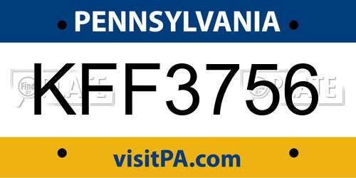 KFF3756 Pennsylvania License Plate