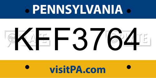KFF3764 Pennsylvania License Plate