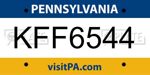 KFF6544 Pennsylvania License Plate
