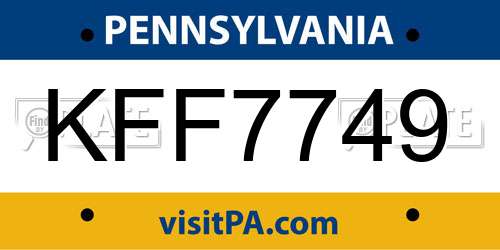 KFF7749 Pennsylvania License Plate