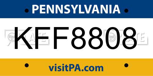 KFF8808 Pennsylvania License Plate