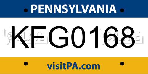 KFG0168 Pennsylvania License Plate