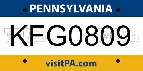 KFG0809 Pennsylvania License Plate