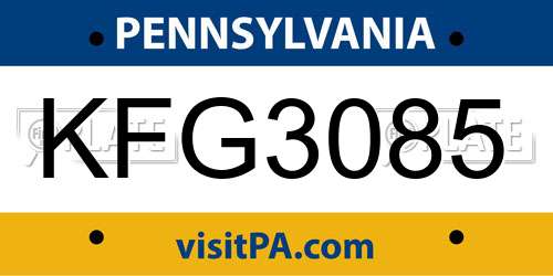 KFG3085 Pennsylvania License Plate